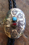 TURQUOISE & CORAL BOLO TIE
